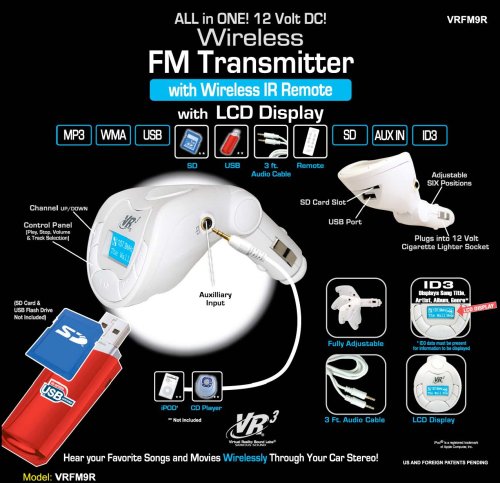 NEW VR3 VRFM9R FM MODULATOR TRANSMITTER FOR YOUR CAR STEREO WITH REMOTE