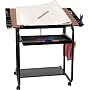 Adjustable Drawing and Drafting Table with Black Frame and Dual Wheel Casters [NAN-JN-2739-GG]
