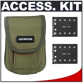 Olympus Green Neoprene Camera Case with 2 - Spare Li-42B Batteries for Stylus 840, 850 SW,... by Olympus