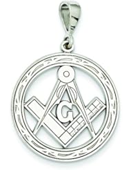 14K White Gold Polished Large Masonic Charm Jewelry