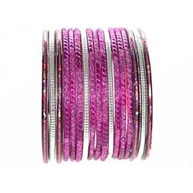 Beachcombers! Ethnic Glass Indian Wedding Bridal Bollywood Bangles Belly Dance Bracelets Set Purple Silver