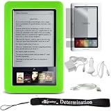 Slim High Quality Durable Silicone Skin Case Custom Made For Barnes & Noble Nook eBook Reader (Green) + Includes a 4-Inch eBigvalue Determination Hand Strap