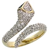 14k Gold Snake Ring w/ Black Rhodium Accent, w/ 0.72 Carat Brilliant Cut Diamonds & Emerald Stones, 7/8 (23mm) wide, size 6