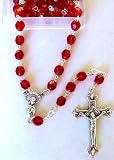 Rosary ~ Ruby Crystal Holy Land Rosary with Ornate "Madonna" and Detailed Crucif