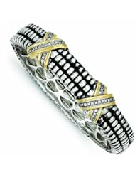 Sterling Silver with 14k Gold 1/4ct. Diamond Bangle Bracelet - Antique Boutique - Vintage Style - Jewelry