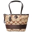 Coach Signature Stripe Shopper Bag Tote Khaki Mahogany - Coach 17433KHA