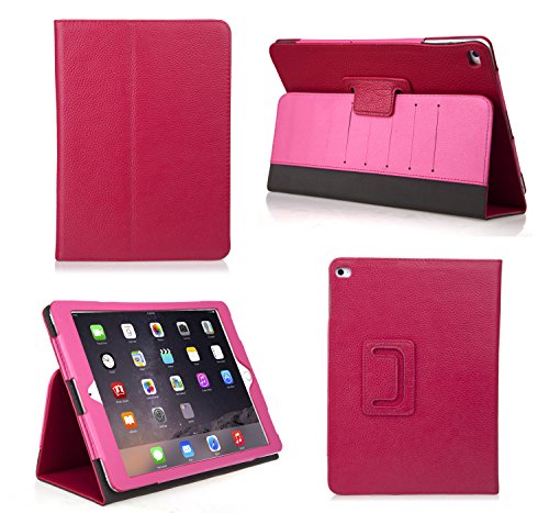Bear Motion for iPad Air 2 - Genuine Leather Folio Case for iPad Air 2 with Auto Sleep/Wake Feature - (Hot Pink)