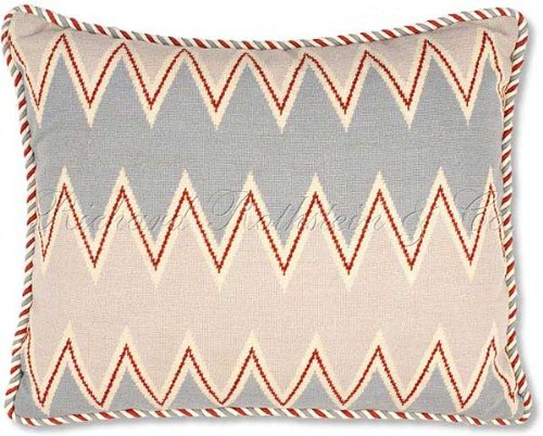 Feng Shui Symmetrical Red and Blue Zig Zag Charlie Brown Stripe Pattern with Red/Blue/White Weaved Rope Trim Embroidered Throw Pillow Free Shipping!