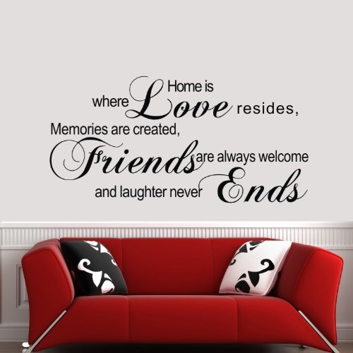 TGSIK – Home Is Where Love Resides Memories Are Created Family and Friends Are Always Welcome and Laughter Never Ends Large Wall Decal Stickers Art Inspirational Lettering Sayings Decorated Mural Decors