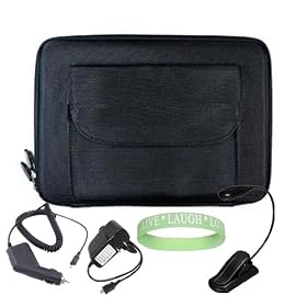 Amazon Kindle DX Hard Shell SLEEVE CASE Cover Pouch Carrying Bag with Extra Accessories Pocket-- BLACK + Black Amazon Kindle DX Car Charger + Black Amazon Kindle DX Wall Charger + Black LED Amazon Kindle DX eReader Light + Vangoddy tm, Live*Laugh*Love wrist band!!!