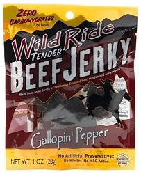 Wild Ride Zero Carb Beef Jerky, Gallopin' Pepper, 1-Ounce Bags (Pack of 12)