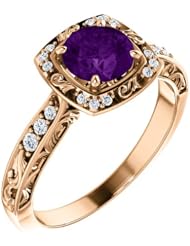 18K Rose Gold 6.00mm Round Cut Chatham Created Alexandrite and Diamond Ring -- LIFETIME WARRANTY
