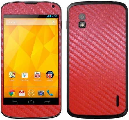 Fincibo (TM) LG Google Nexus 4 E960 Decal Vinyl Sticker Skin Cover - 3D Red Carbon Fiber