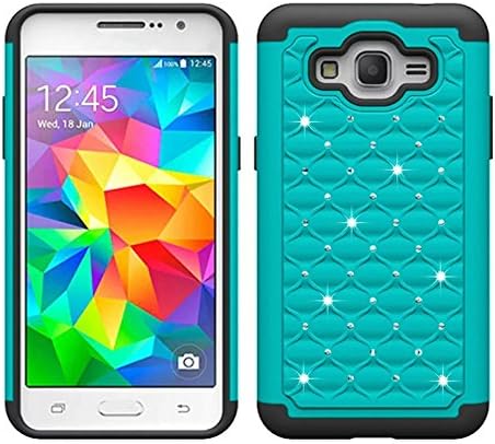 Grand Prime Case, Sophia Shop Hybrid Stud Rhinestone Bling Armor Defender Case Cover with Dazzling Diamond For Samsung Galaxy Grand Prime(Aqua+Black)