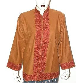 Ladies Jacket Wool Fabric Hand Embroidery Evening Dress Handmade in Kashmir Size XL by ShalinCraft