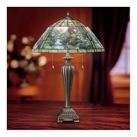 Thomas Kinkade Lamplight Bridge Unique Stained Glass Table Lamp by The Bradford Editions