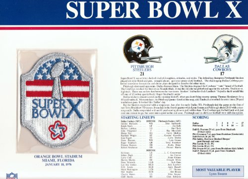 1975 Pittsburgh Steelers vs Dallas Cowboys NFL Super Bowl 10 (X) 1976 Lynn Swann MVP Willabee Ward Patch and Stat Panel Card