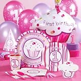Party Supplies - Girls Lil' Cupcake 1st Party Supplies - Deluxe Pack for 8