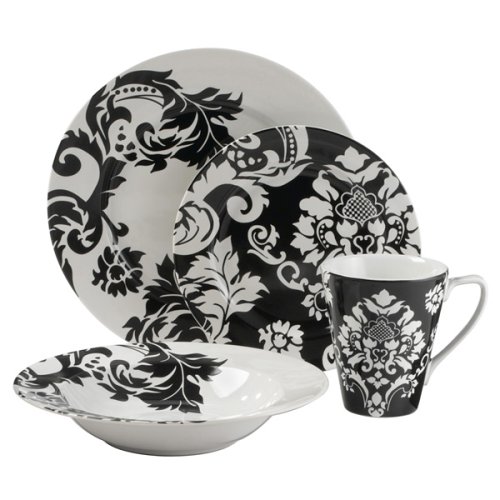 Damask 16-pc. Dinnerware Set - Black/ White