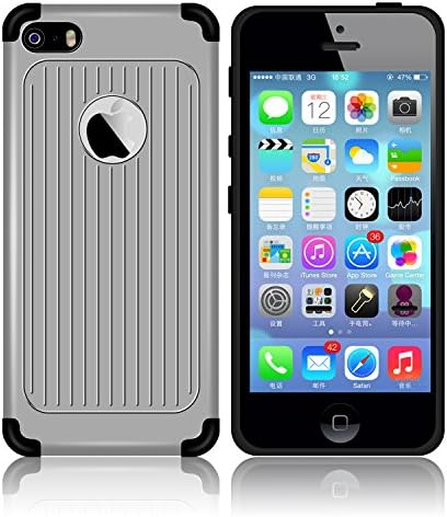 iPhone 5S case , ZCGYLP (Stripe Series) Anti-Shock Bump Proof Drop Protection Protective Armor Case Double-Layer Hybrid Defender Cover for Apple iPhone 5S (Grey)