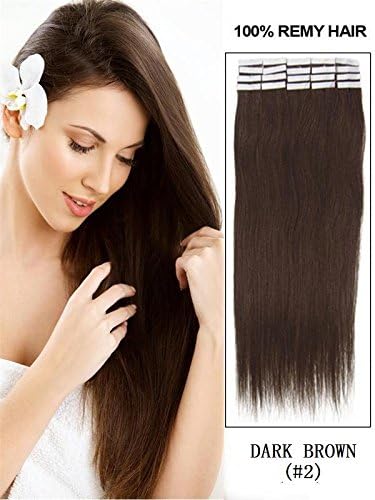 20 Pcs 16" 18" 20" 22" 24" Inches Remy Pu Tape Skin Weft 100% Human Hair Extensions 19 Colors (20" 50g 20pcs, #2 dark brown)