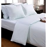 330 Thread Count - ( Non - Twisted Yarn ) Ultrasoft - Blue ( With Satin Stripe ) Duvet Cover and Pillowcase Set - 100% Egyptian Cotton Percale - Anti Dust Mite
