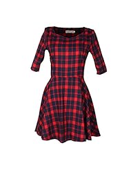 Plaid Print Cotton Short Elbow Length Sleeves Club Dress/Party Dress/Mini Dress 
