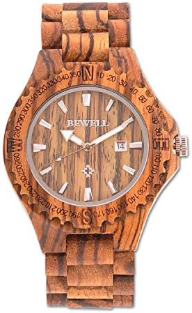 Bewell Retro Elegant Wooden Quartz Wrist Watch Lightweight Natural Zebra Wood Wristwatch + Tools