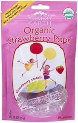 YummyEarth Organic Lollipops, Strawberry Pops (15 Count), 3-Ounce Pouches (Pack of 6)