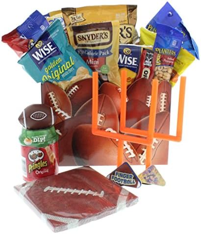 Super Bowl 50 Party Panthers vs Broncos Bundled Variety Snack Pack, Chips, Cookies, Pretzels, Dip, Popcorn, Peanuts, Beef Stick, Finger Football, Napkins, Football Party Box (24 Count)