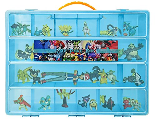 Pokemon TM Compatible Organizer - My PokÃ© Bin Is The Perfect Pokemon Figure Compatible Storage Box- Fits Up to 100 Pokemon Figures In All Styles - Large Sturdy Case And Carrying Handle (Blue)