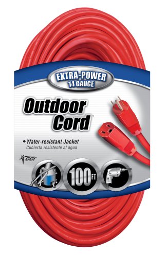 Coleman Cable 02409 14/3 SJTW Vinyl Outdoor Extension Cord, Red, 100-Foot