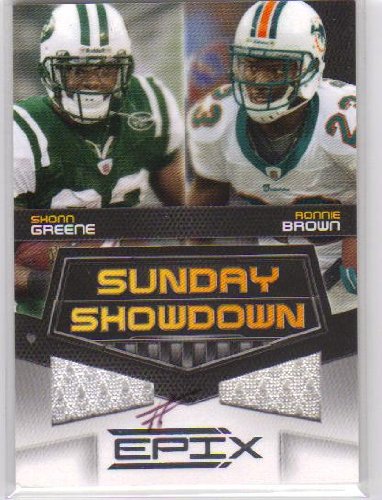 2010 Epix Sunday Showdown Materials #12 Shonn Greene / {Ronnie Brown - New York Jets / Miami Dolphins (Piece of Authentic Jersey - Piece of Authentic Jersey - Serial #d to 110 ) (Football Cards)
