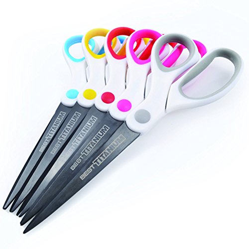Best-Titanium-Scissors-5-Pack-8-Blade-STRONG-TITANIUM-STEEL-Comfortable-Soft-Handles-in-a-Variety-of-Colors-Multi-Purpose-Shears-Perfect-for-Cutting-Paper-Fabric-Photos-More