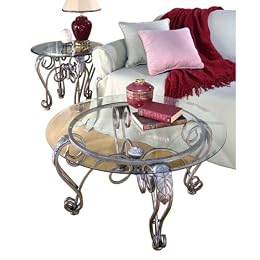 Bordeaux End Table With Glass Top - Bronze Pewter