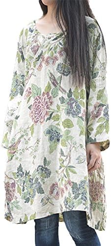 Voguestand Women's Linen Casual Popular Kaftan Tunic Dress Green One Size
