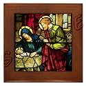 Nativity Detail From Stained Glass Window on Framed Tile