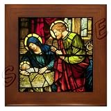 Nativity Detail From Stained Glass Window on Framed Tile