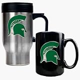 Michigan State Spartans Stainless Steel Travel Mug and Black Ceramic Mug Set