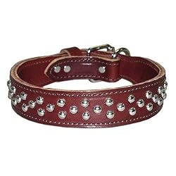 1.25 in. Tapered Dome Full-Studded Latigo Leather Dog Collar model 6013 (Black, 21 in.)