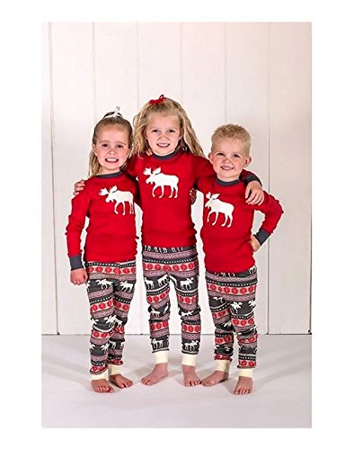 NUOYI Girls Boys Christmas Deer Striped Kids Pajamas Set 100% Cotton 2T-7T