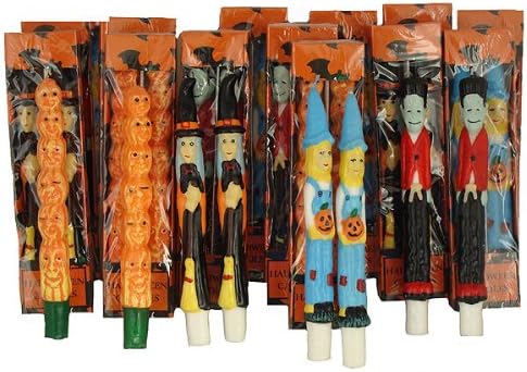 NorthLight Halloween Witch Scarecrow Pumpkin And Frankenstein Taper Candles, 144 Pack