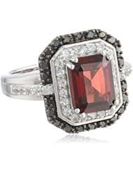 Sterling Silver Gemstone with Created White Sapphire and Black Diamond Ring