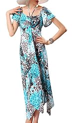 Girls Polyester Full Length Square Neck General Print Halter Short Sleeves Maxi Dress 