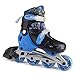 New Bounce Adjustable Inline Skates for Kids - 4 Wheel Blades Roller Skates for Boys, Girls, Teens, and Young Adults Outdoor Rollerskates for Beginners & Advanced | Blue (Large (6-9 US))