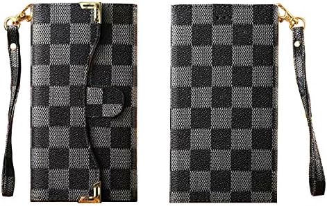 1x Newest style Luxury DELUXE Grid wallet Checker Pattern Flip Cover Leather Case for New APPLE IPHONE plus 5.5" 6 6G LV18 WHITE BROWN BLACK GREY (Black)