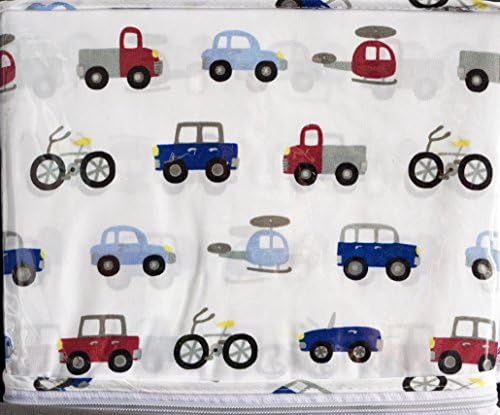 Charles Street 3 Piece Twin Size Kids Sheet Set Cars Helicopters Bicycles on White