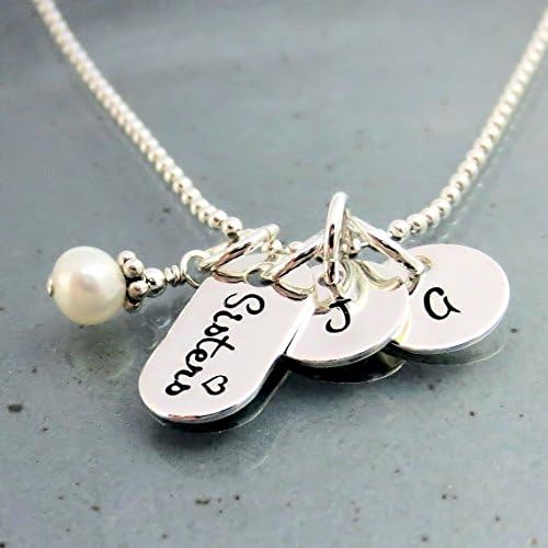 Sister Necklace with Personalized Initial Charms, Sterling Silver Jewelry Gift For Sisters