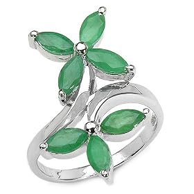 Buy 1.75 Carat Genuine Emerald Marquise Shaped Sterling Silver Ring by JewelzDirect