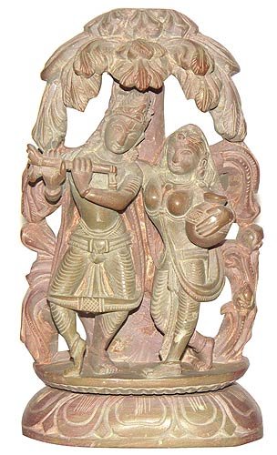 Hindu Religious Statue Stone Carving Lord Krishna and Radha (Free Shipping) 2.25 